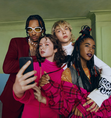 Fashion models taking a selfie