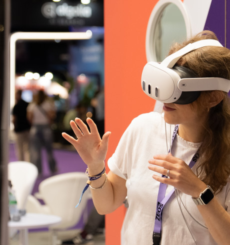 Woman wearing AR goggles
