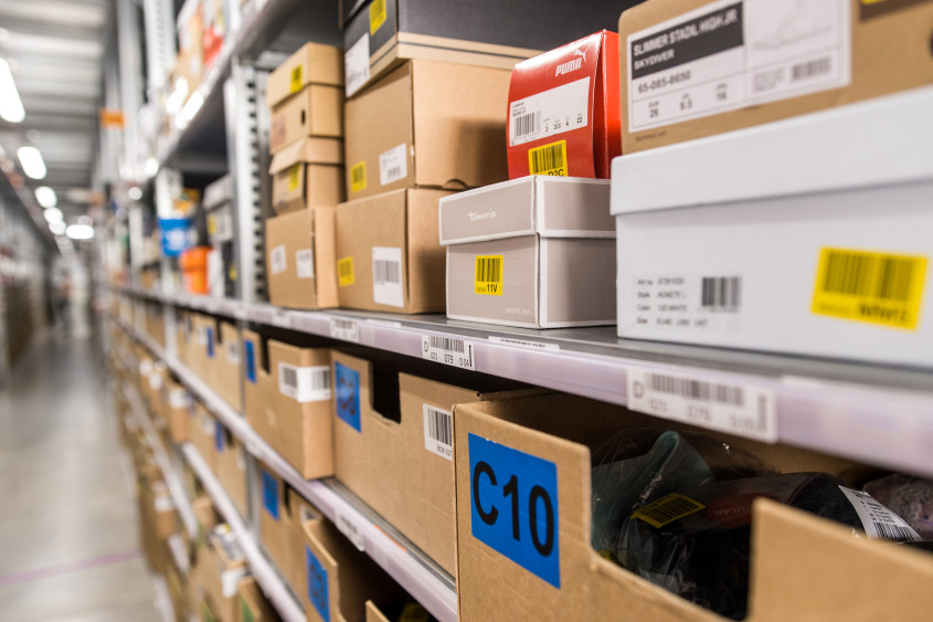 Shelves in a logistics center