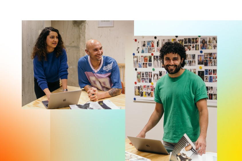 Collage: two pictures of Zalando employees working on laptops