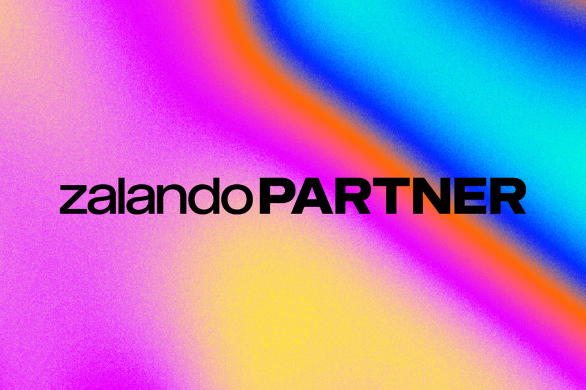 Zalando Partner on a heatmap-like multicoloured background; vibrant colours like pink, yellow, orange and blues