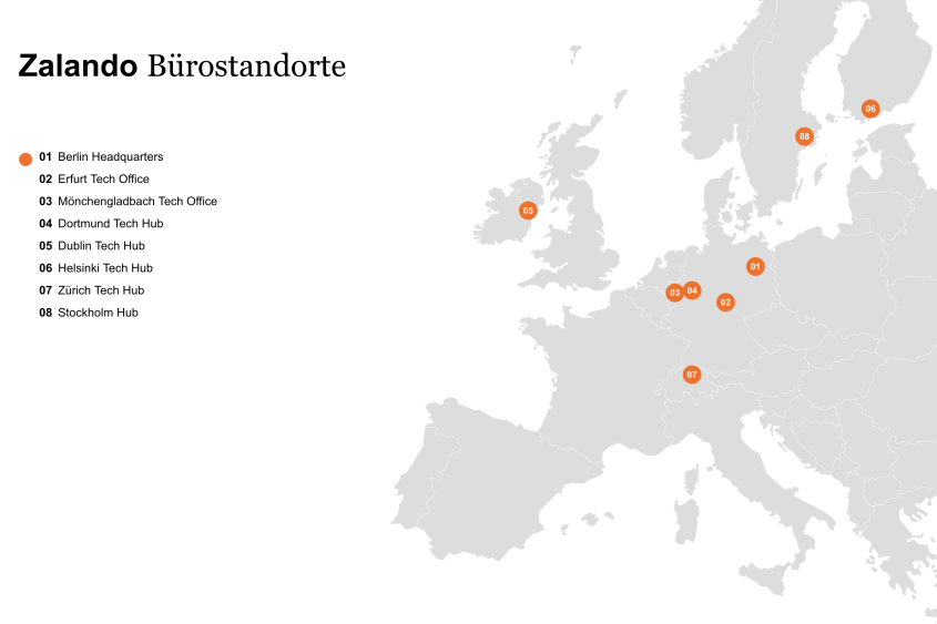 Kartendarstellung von Zalando Bürostandorten