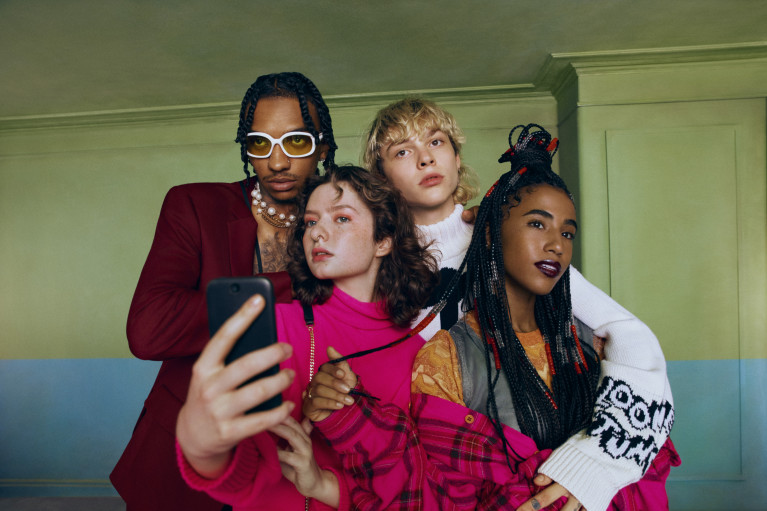 Fashion models taking a selfie