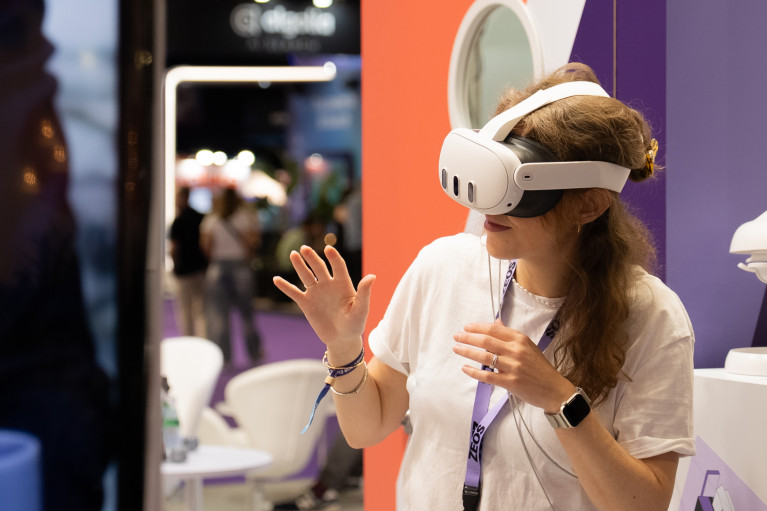 Woman wearing AR goggles