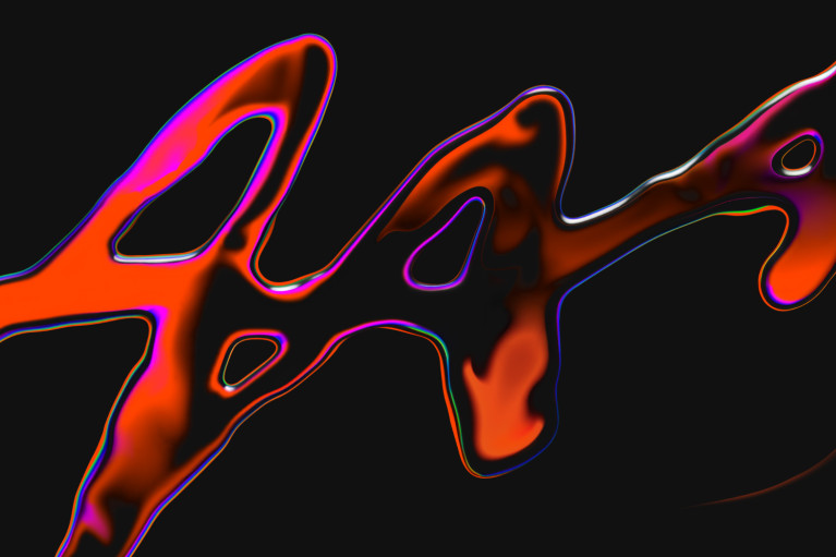 The letters AAA in liquid dark red on black background