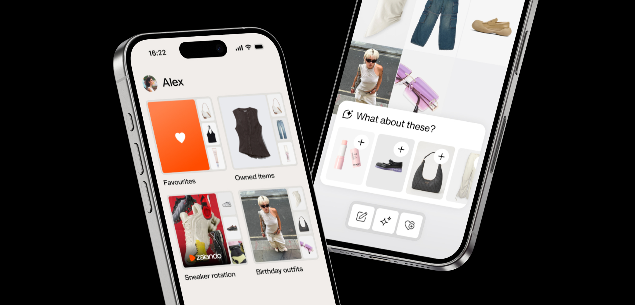 Two mobiles on black background displaying the Zalando shop website