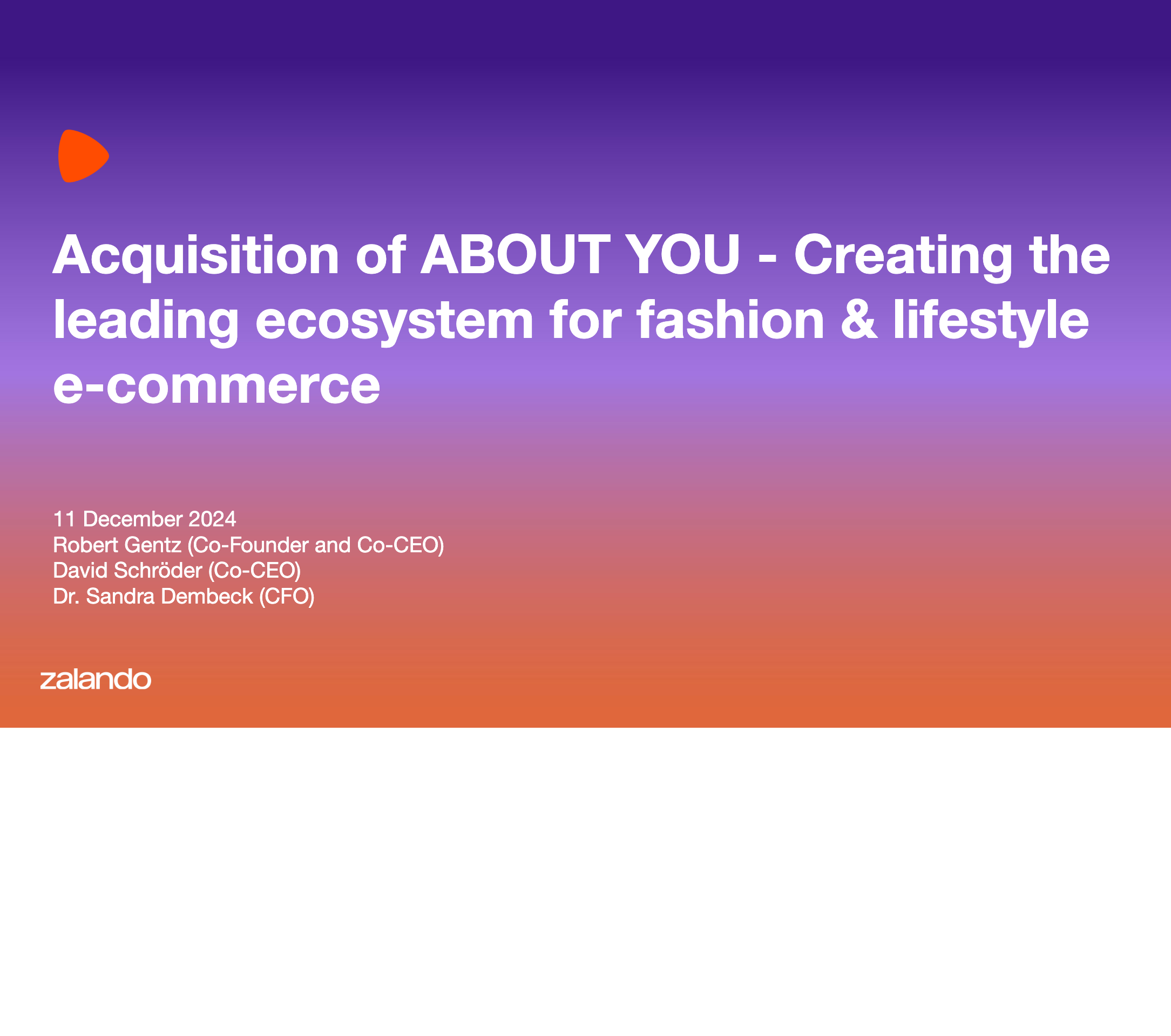 Presentation Slide: Acquisition of ABOUT YOU - Creating the leading ecosystem for fashion &amp; lifestyle e-commerce 11 December 2024