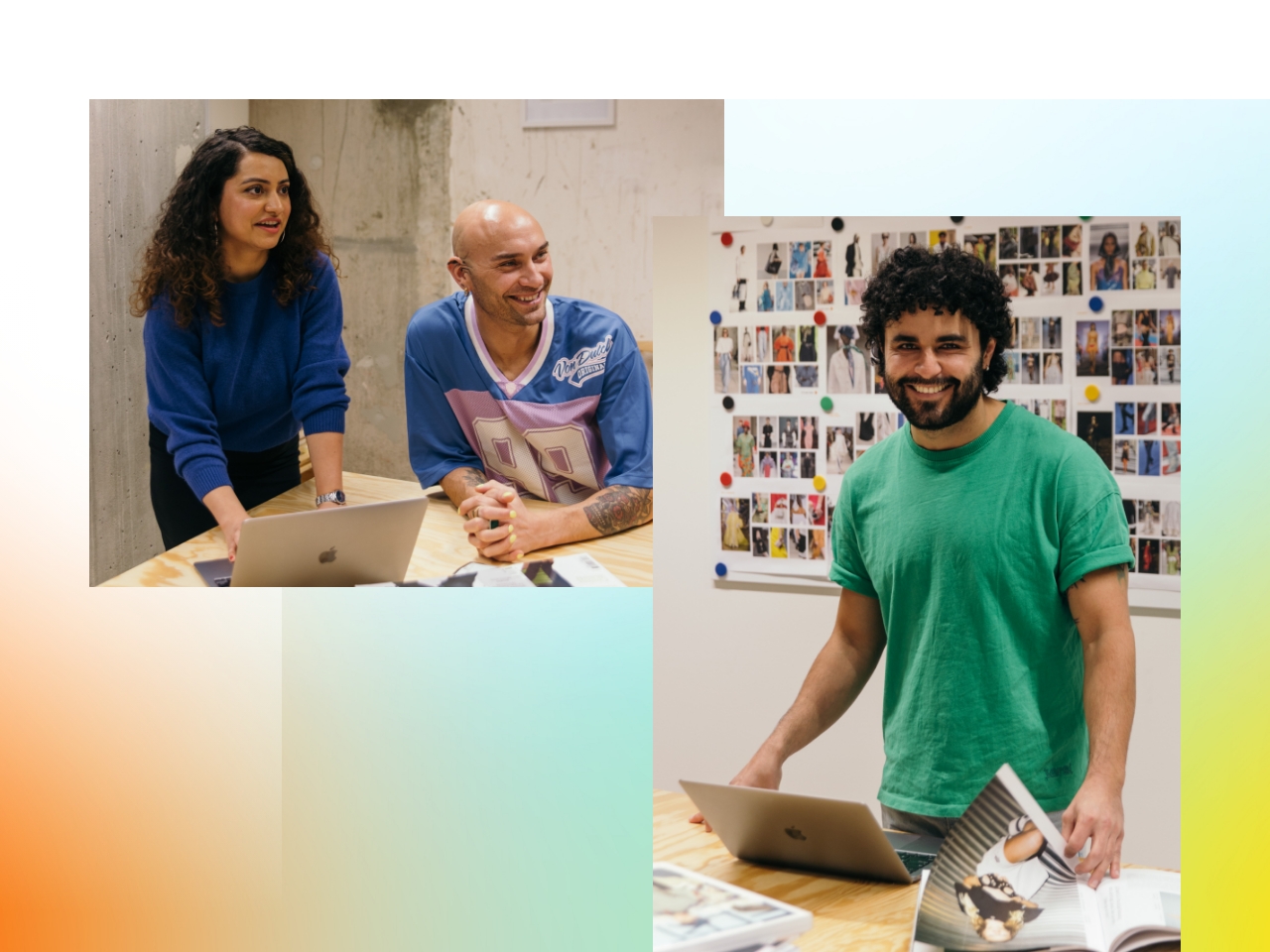Collage: two pictures of Zalando employees working on laptops