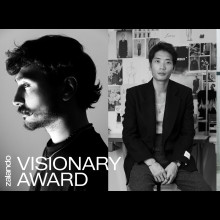 three black and white portraits of the label designers; Zalando Visionary Award