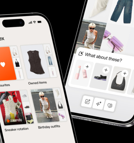 Two mobiles on black background displaying the Zalando shop website