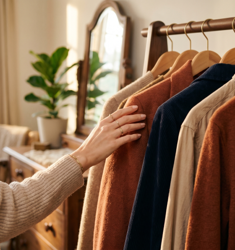 A woman browing through clothes on a rack