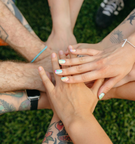 different hands together