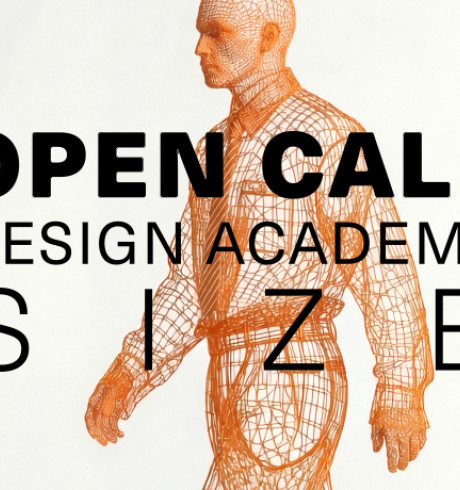 orange colored grid view of a human being in front of a gray and white gradient background. The text in front of the person says: open call design academy size, Zalando, VORN.