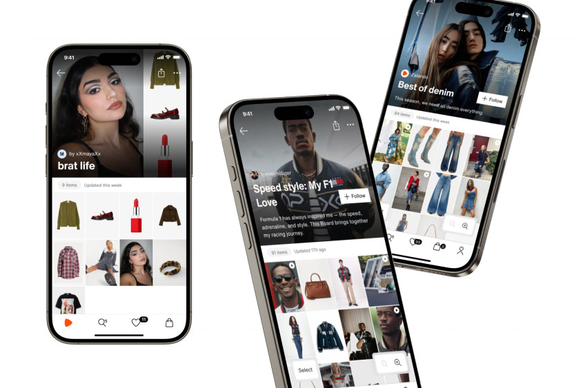 Three phones showing different boards on Zalando
