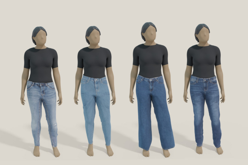 Four faceless avatars wearing different types of jeans