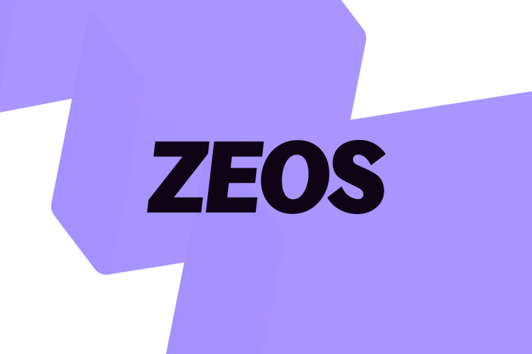 Logo: ZEOS; purple background