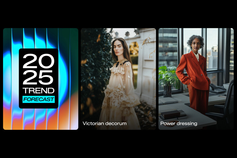 2025 Trend Forecast plus two teaser cards: Victorian decorum and Power dressing