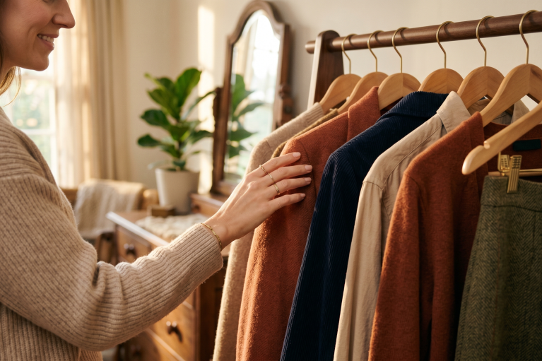 A woman browing through clothes on a rack