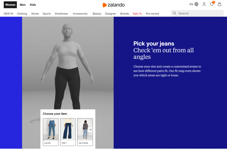 Screenshot of Zalando's Virtual Fitting Room